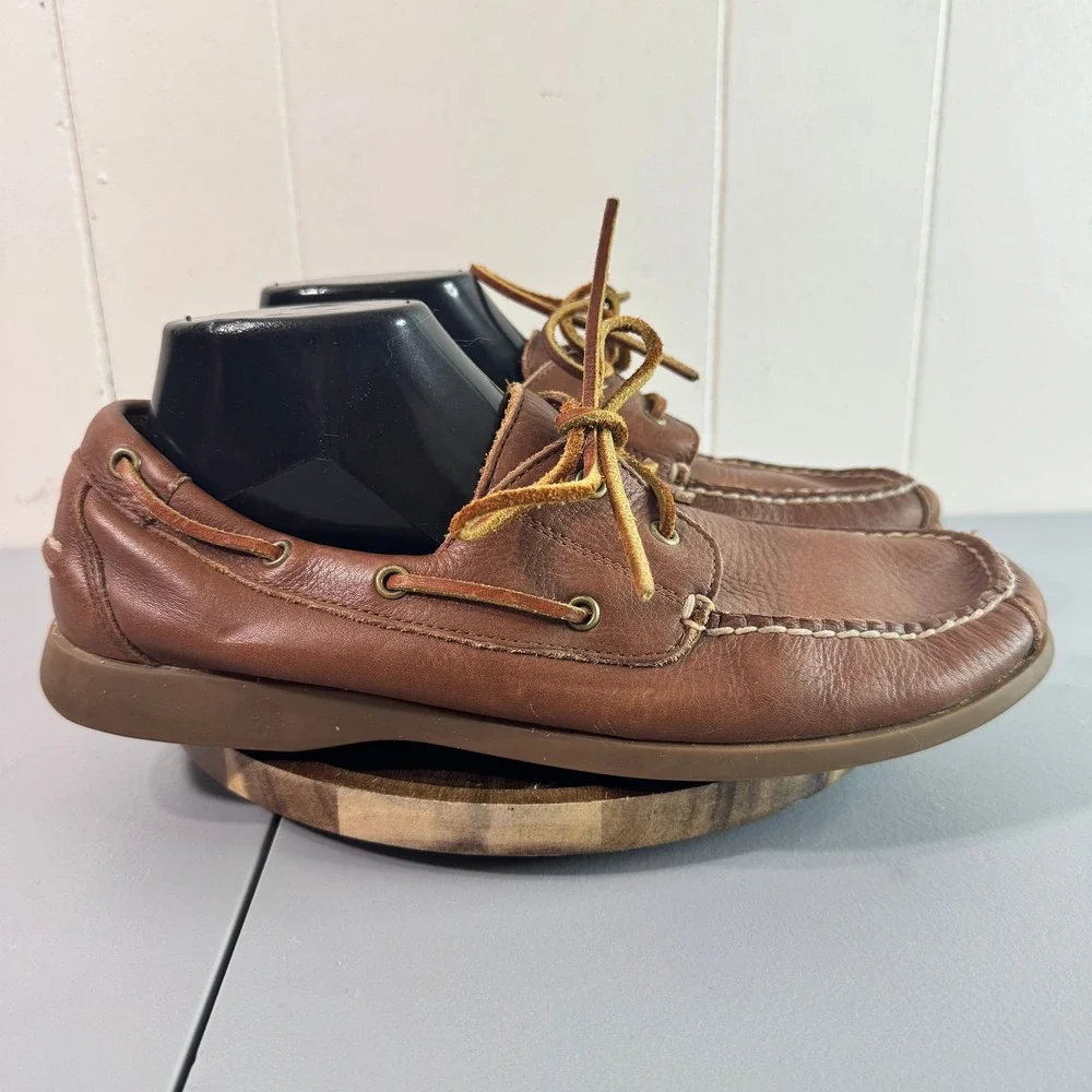 Rockport Mens Brown Leather Genuine Handsewn Boat Shoes Size 9 M Casual Travel